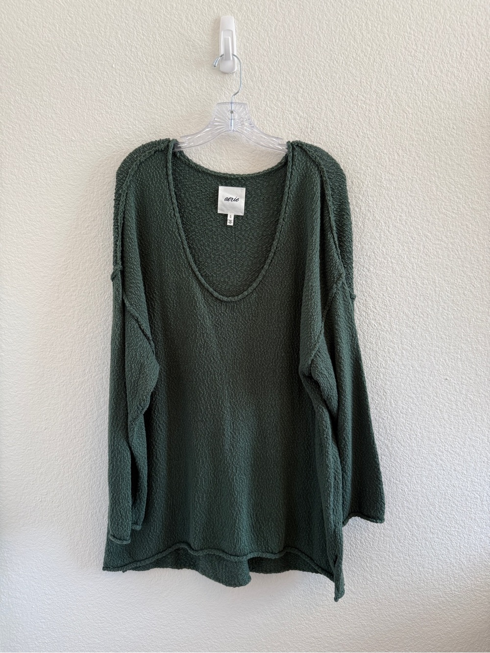 aerie Oversized Pullover Knit Sweater in Olive Green